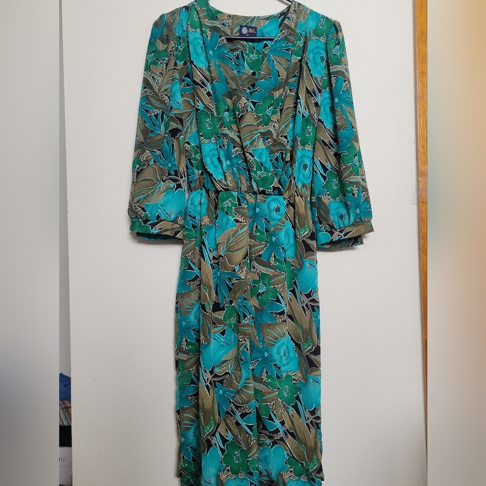 Floral Teal and Brown Women's Dress